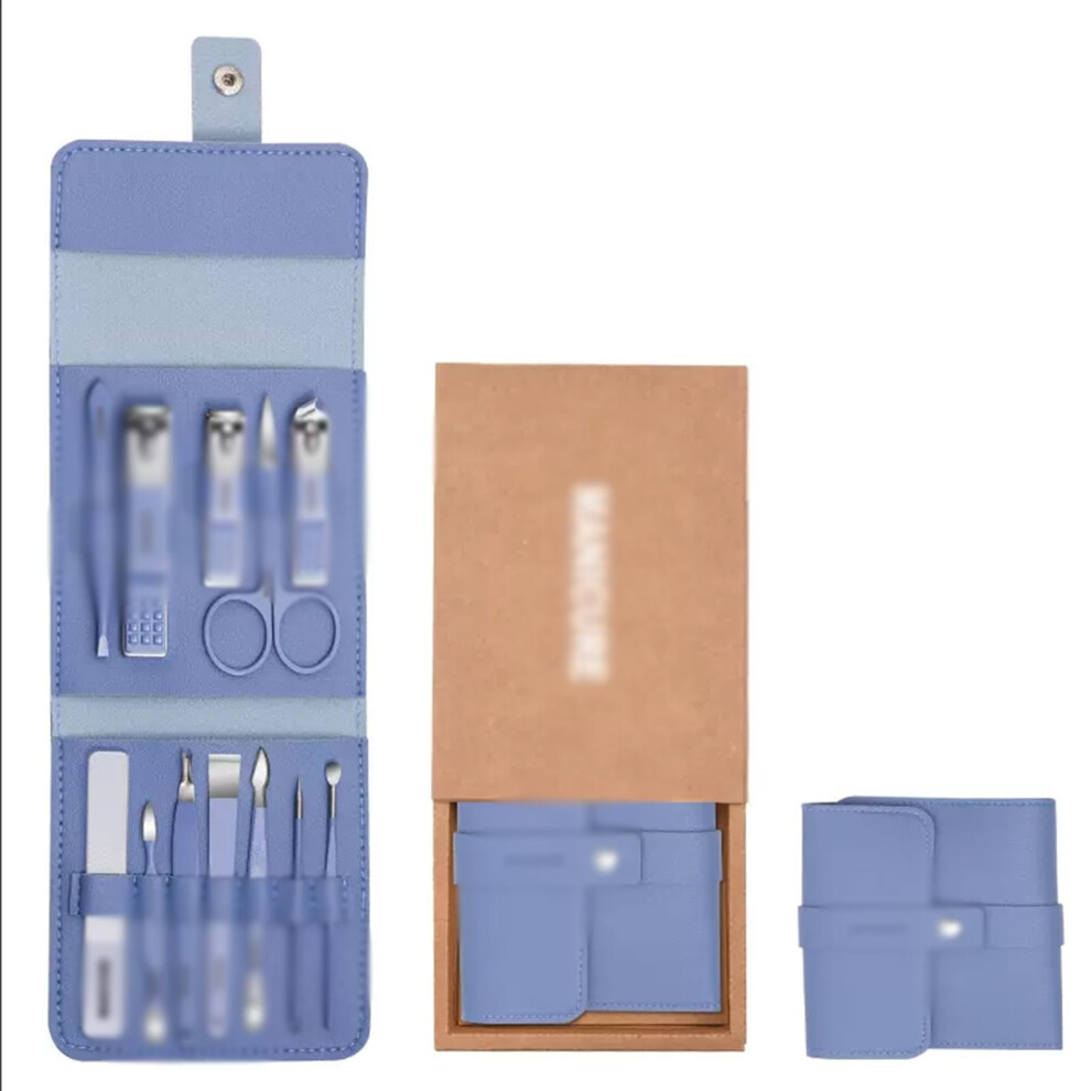 Blue Manicure Pedicure Set With Nail Clippers And Cuticle Remover, Travel Grooming Kit
