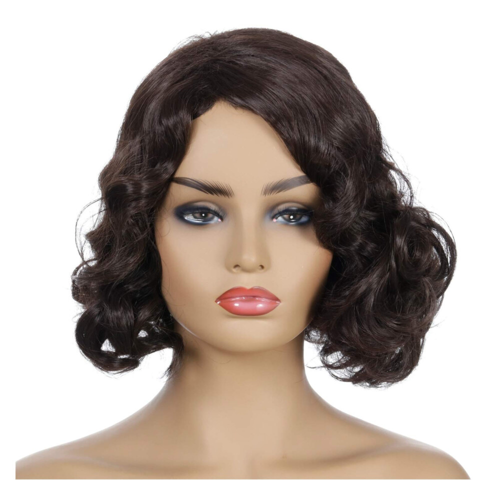 Short Curly Synthetic Wig for Women NaturalLooking Black Brown Breathable Cap Party Hairstyle