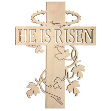 Wooden Easter Cross Wall Art Religious Christian Decor Rustic He Is Risen Sign Handcrafted Easter Centerpiece For Table Shelf Door Hanging With