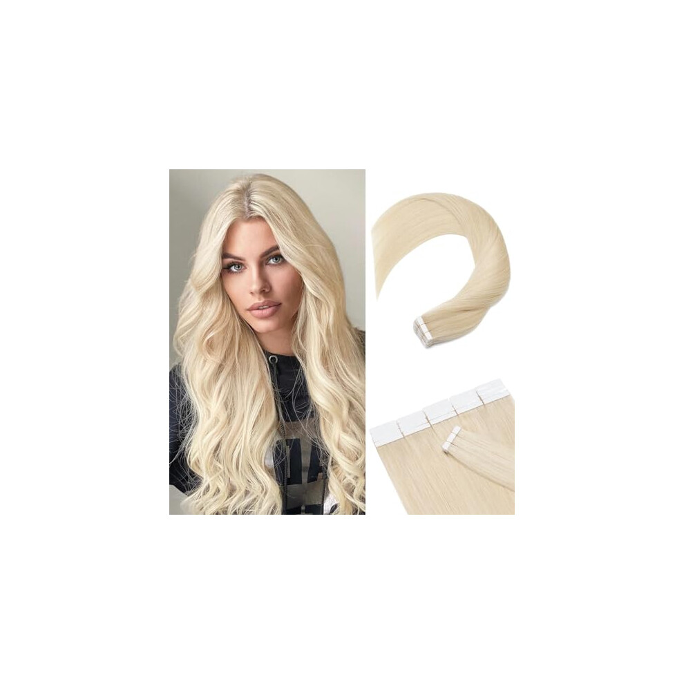 Unisex Silver Tape In Remy Human Hair Extensions 18 Inch Balayage Platinum Blonde Seamless Straight For Instant Length And Volume