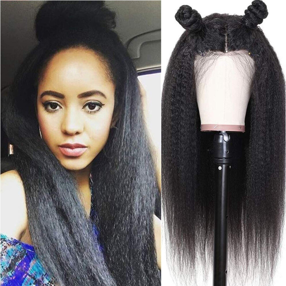 Unisex 13X4 Lace Front Wig Human Hair 24 Inch Natural Hairline Pre Plucked Baby Hair Virgin Yaki