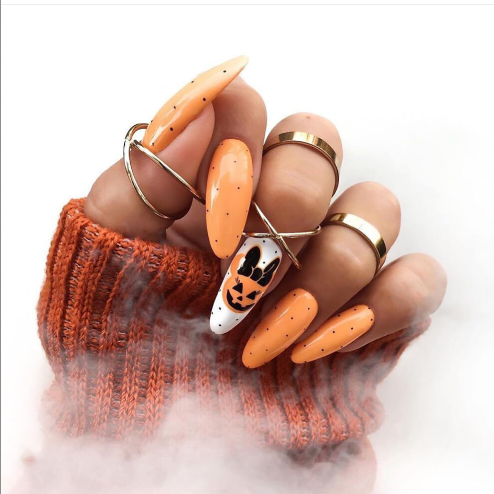 Extra Long Press on Nails with Adhesive Tabs, 24pcs Reusable Coffin Fake Nails for Halloween