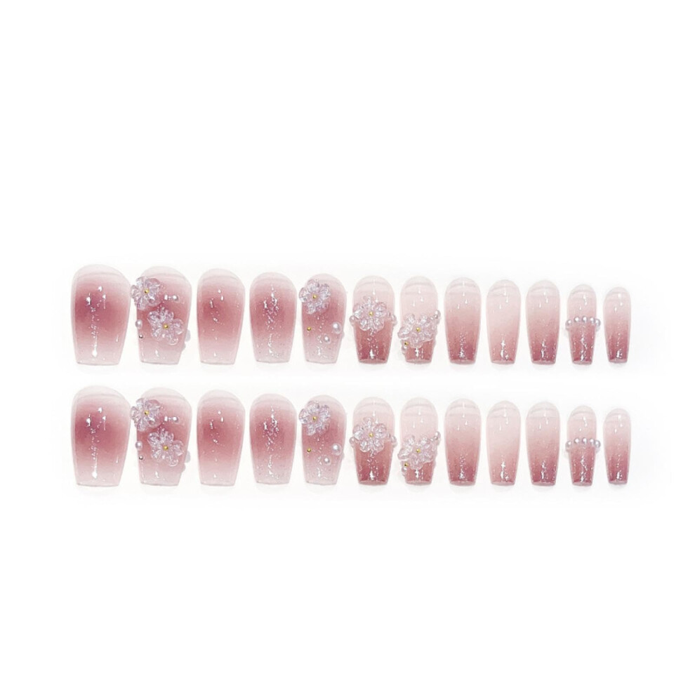 Long Press On Nails Chinese Pattern Jelly Translucent Glue On Nails Cute INS Style Manicure A32