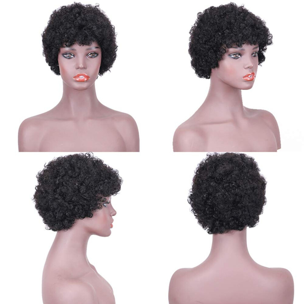 Unisex Black,Red Afro Kinky Curly Human Hair Wig With Bangs, Short Bob Glueless Style For Black Women Auburn #30