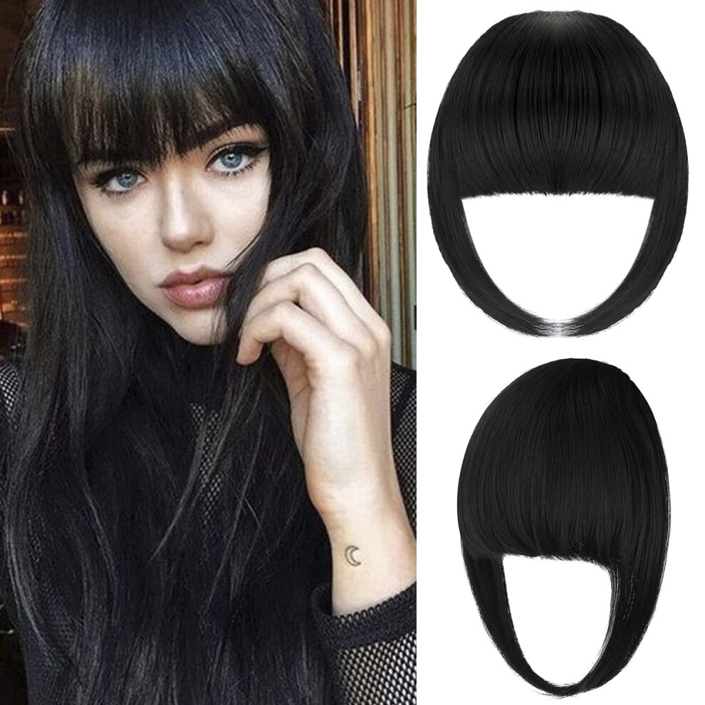 Clip In Bangs Fake Fringe Hairpiece Thick Full Front French Fringe with Temples Natural Look Black
