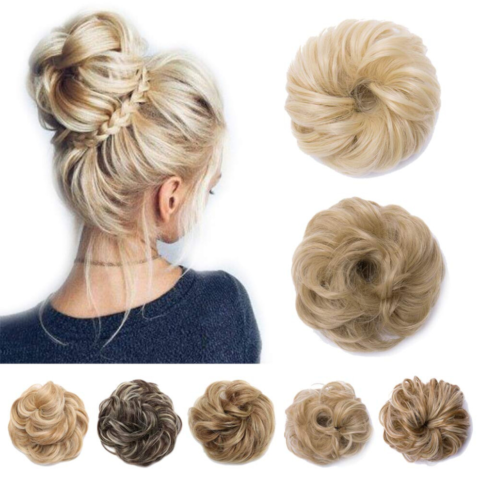2Pcs Hair Bun Extension Messy Wavy Chignon Hairpiece with Elastic Band Fluffy Scrunchie Bun Light Auburn Mix