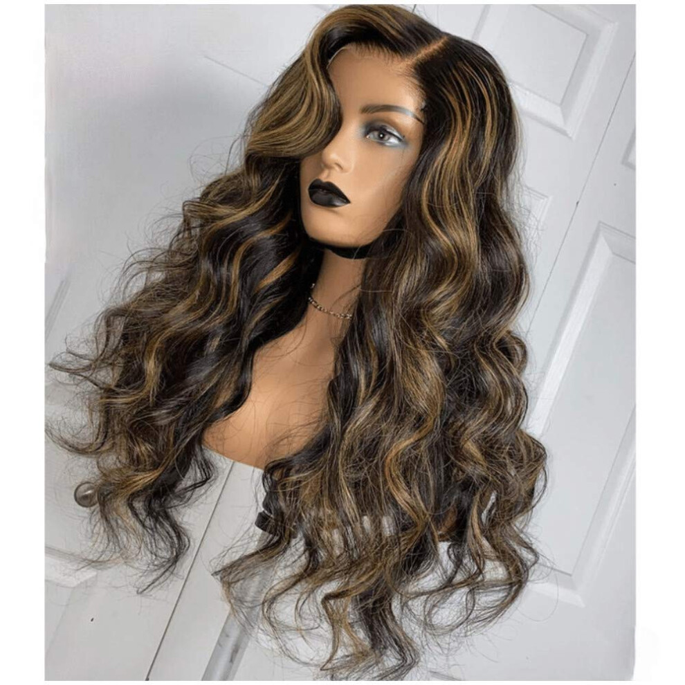 Unisex Human Hair Lace Front Wig Ombre Highlight Loose Wave 13X6 Pre Plucked Bleached Knots 22'