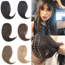 2 PCS Human Hair Clip In Bangs Extensions Natural Wave Side Fringe for Women Blonde #24