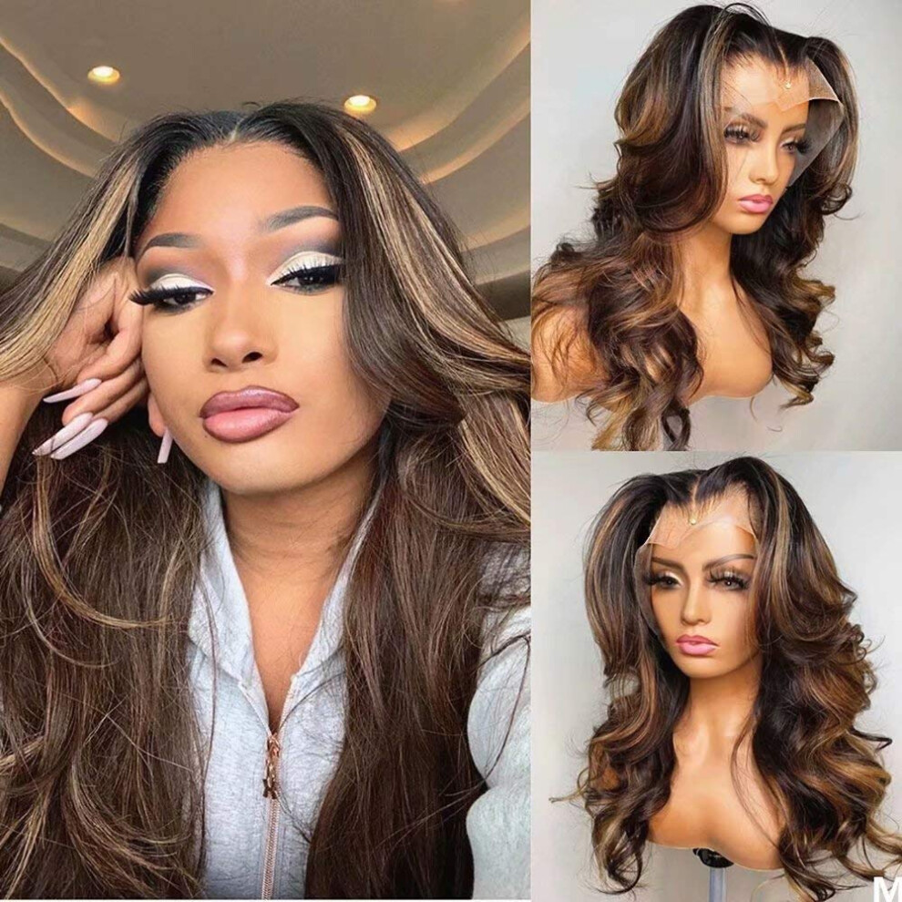 Unisex Human Hair Lace Front Wig 13X6 Hd Glueless Brazilian Body Wave Honey Blonde Highlight Pre Plucked