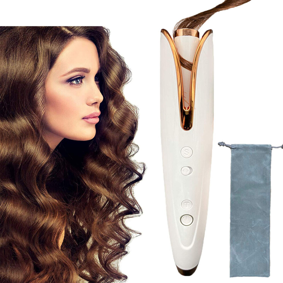 Cordless Hair Curler with Ceramic Barrel, 360 Auto Rotation and LCD Display for Fast Styling
