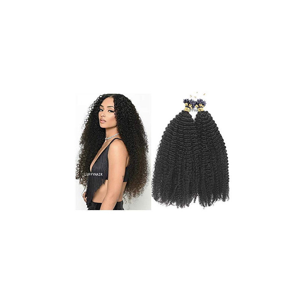 Unisex Black 18 Inch Microlink Human Hair Extensions Afro Curly 100 Strands Natural Color For Women