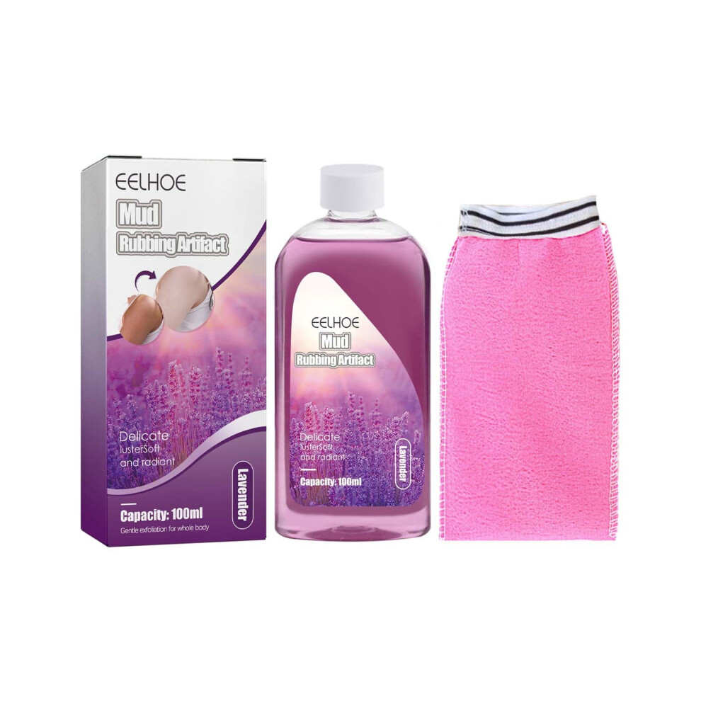 Lavender Mud Body Scrub With Towel Deep Cleansing Exfoliating Shower Gel For Moisturizing Skin