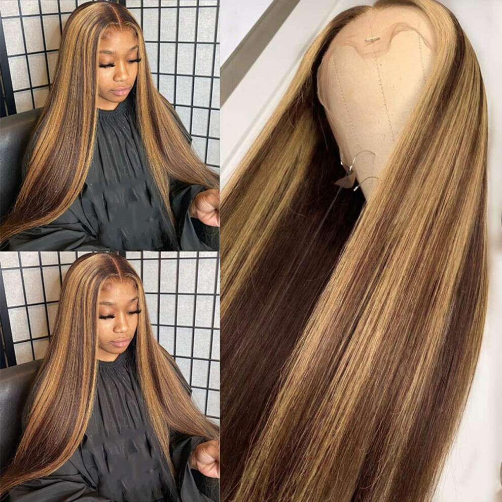 Unisex Human Hair Lace Front Wig 13X1 Honey Blonde Ombre 150% Density 14 Inch Glueless Natural Hairline