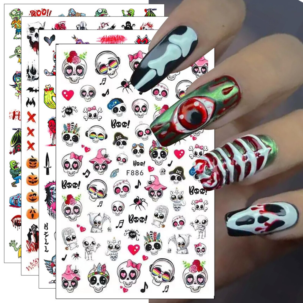10 Sheets Halloween Nail Art Stickers Cute Skull SelfAdhesive Nail Decals for DIY Manicure
