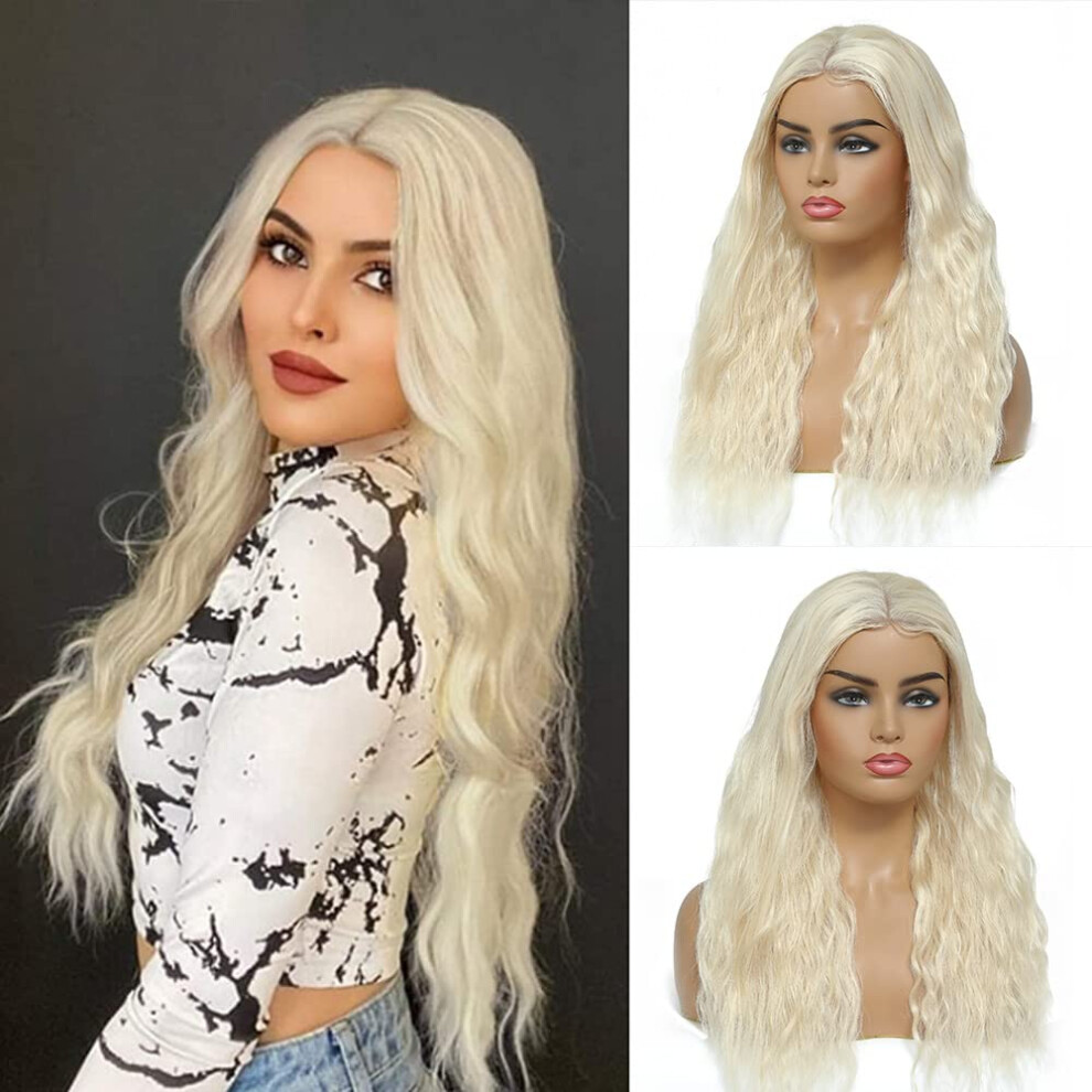 Blonde Lace Front Wig 613 Long Curly Heat Resistant Synthetic Hair Natural Hairline for Women 20Inch