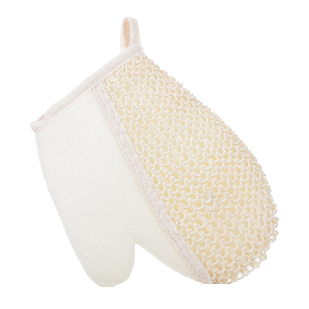 Beige Exfoliating Shower Mitt Dualsided Natural Sisal And Cotton For Deep Body Scrub