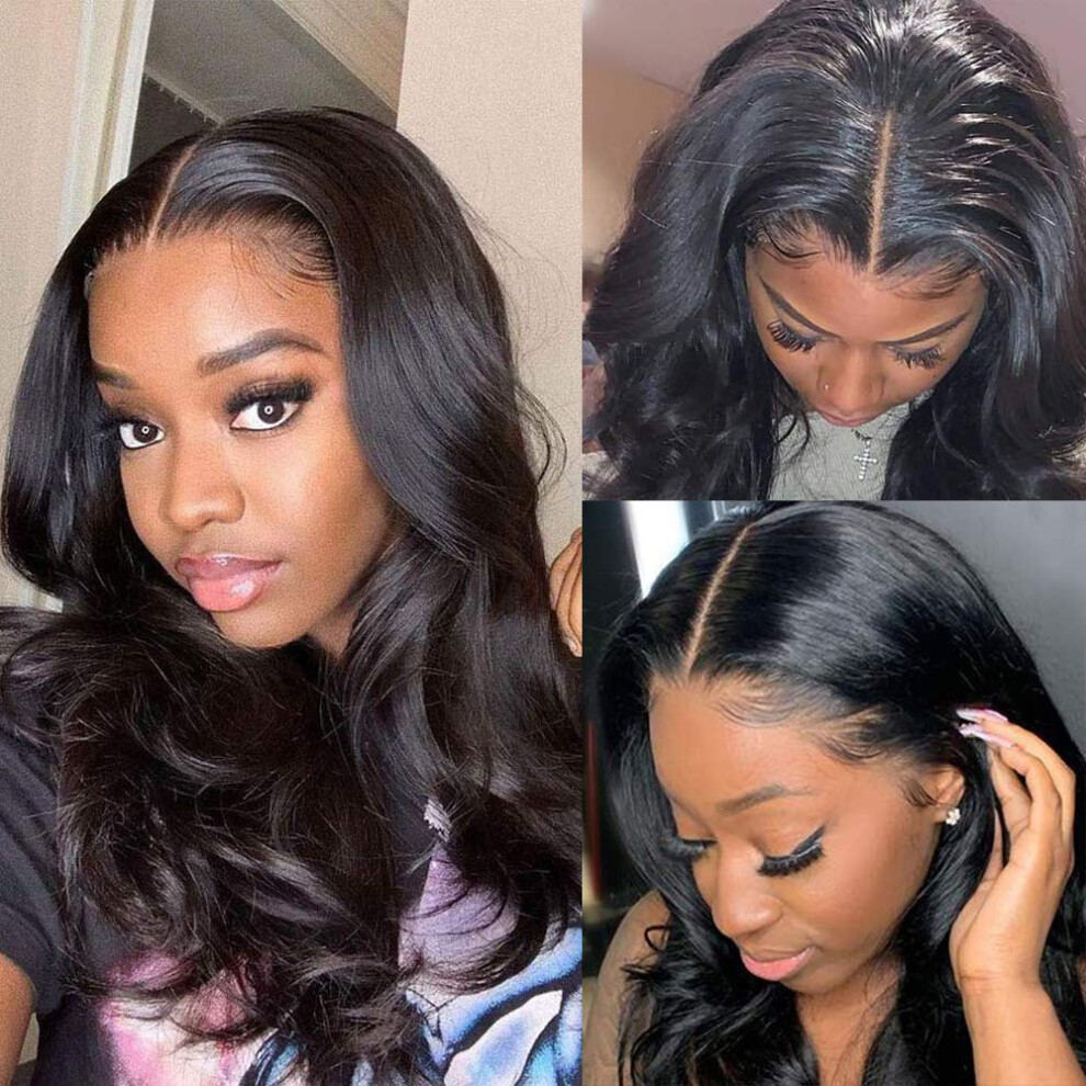 Unisex Brazilian Body Wave Lace Front Wig Human Hair Pre Plucked 150% Density Glueless Middle Part