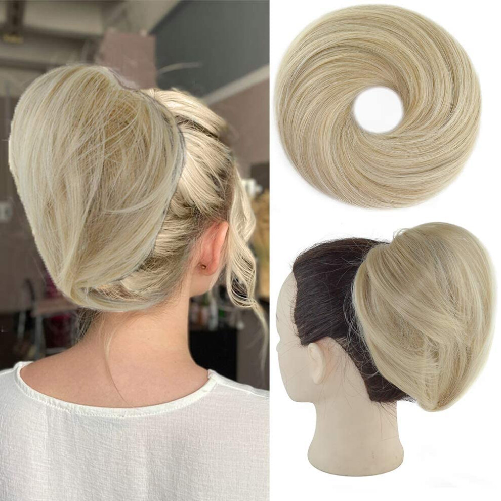 Unisex Brown Messy Bun Hair Piece Light Ash Blonde Synthetic Hair Bun Extension With Instant Volume Boost