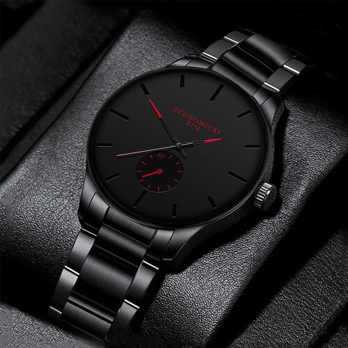 3 τεμάχια Ανδρικό Casual Simple Business Three-eye Digital Pointer Watch με Ατσάλινο Μπρασελέ και Σταυρό, 1