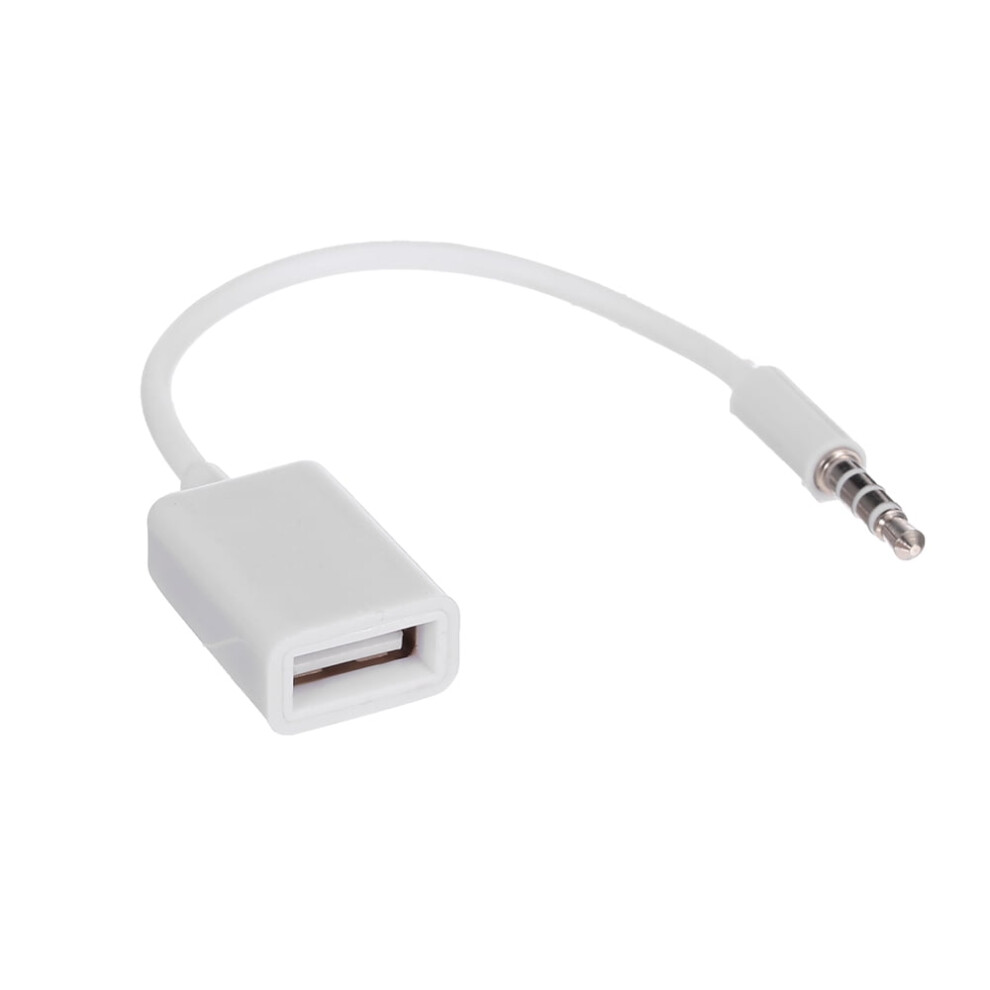 3.5Mm Male Car Aux Audio Jack To Usb 2.0 Female Adapter Converter Cord Otg Cable (White) White 9557311154157