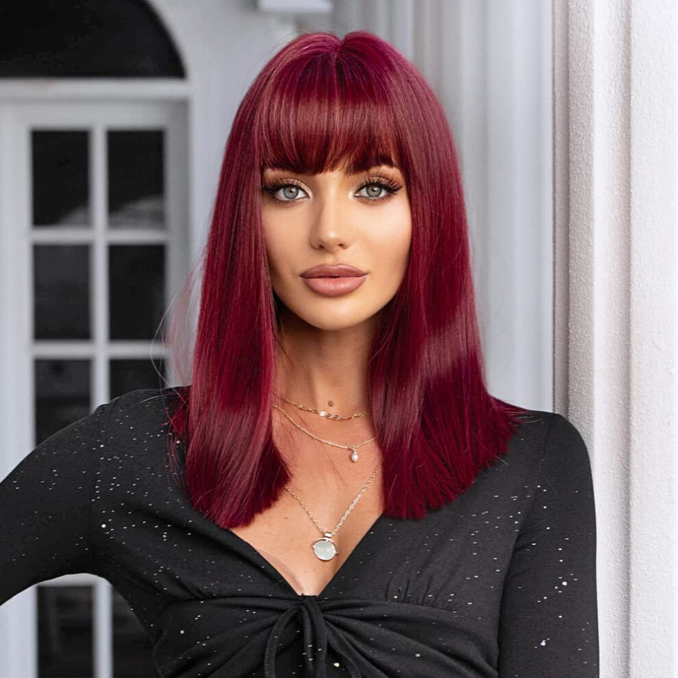 Unisex Red Bob Wig With Bangs 16 Inch Short Wavy Synthetic Hair For Women Heatresistant Beginnerfriendly