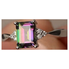 Women's 925 Sterling Silver Mystic Rainbow Topaz Engagement Wedding Band Rings