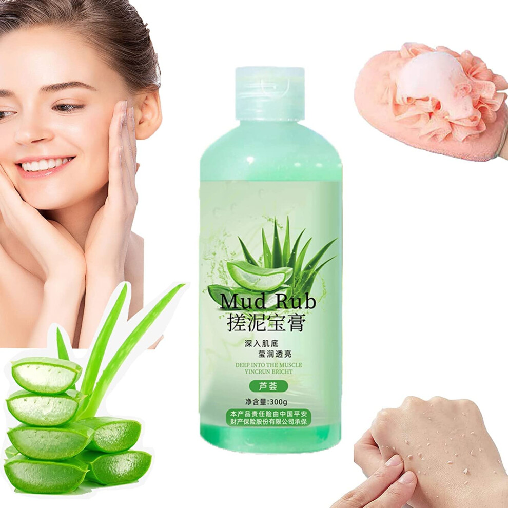 Mud Body Scrub 300ml Gentle Mud Exfoliating Gel with Rich Lather and Bath Sponge for Smooth Skin