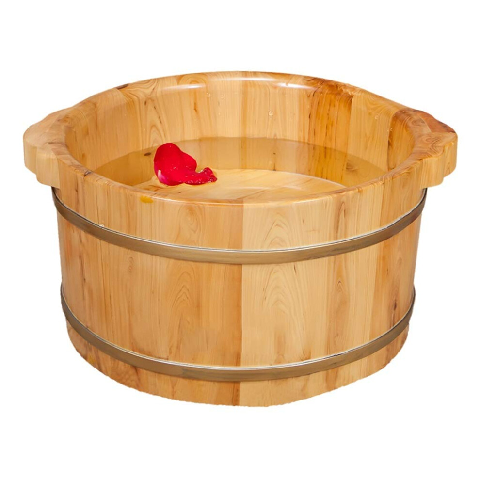 Extra Large Wooden Foot Bath Tub with Massage Nodes, 21cm Cedar Spa Soak Basin with Cover