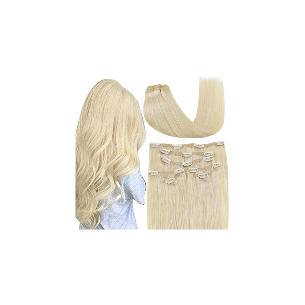 Unisex 16 Inch Blonde Clip In Human Hair Extensions, 100% Remy Double Weft For Instant Volume