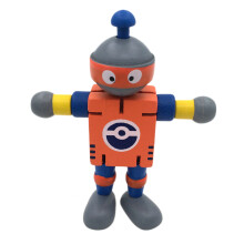 Robot giocattolo in legno per bambini, con colori vivaci e un design carino. Giocattolo in legno atossico con giunti flessibili che stimola