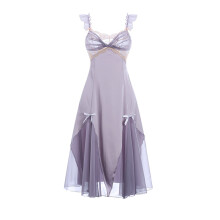 Camisón sexy de malla para mujer, vestido babydoll de encaje floral con diseño de escote en V profundo y tirantes finos ajustables, tejido