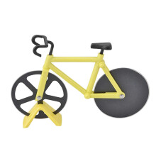 Bicycle Pizza Cutter Dual Blade Stainless Steel Novelty Bike Design with Stand Yellow