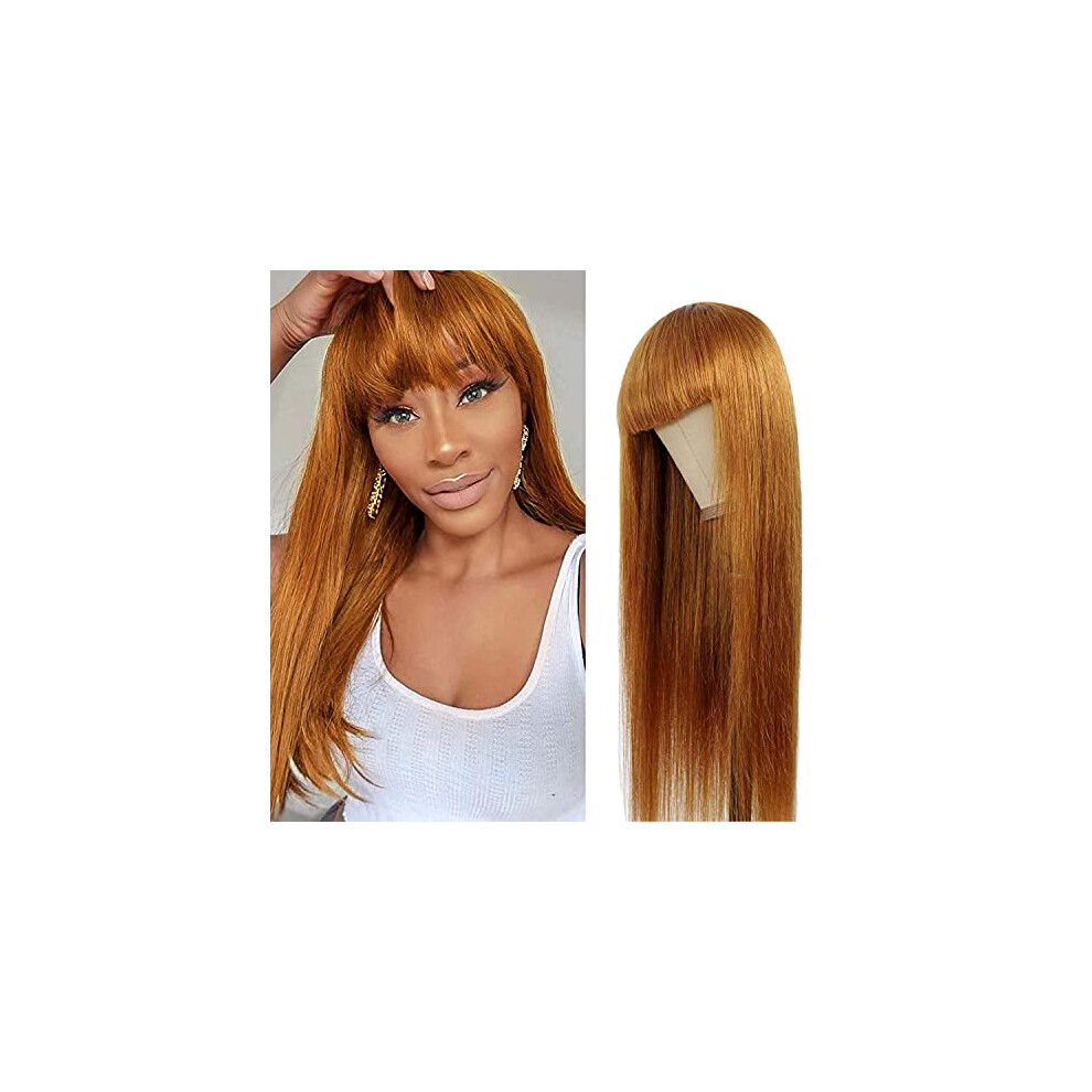 24 Inch Brazilian Straight Human Hair Wig with Natural Bangs for Black Women