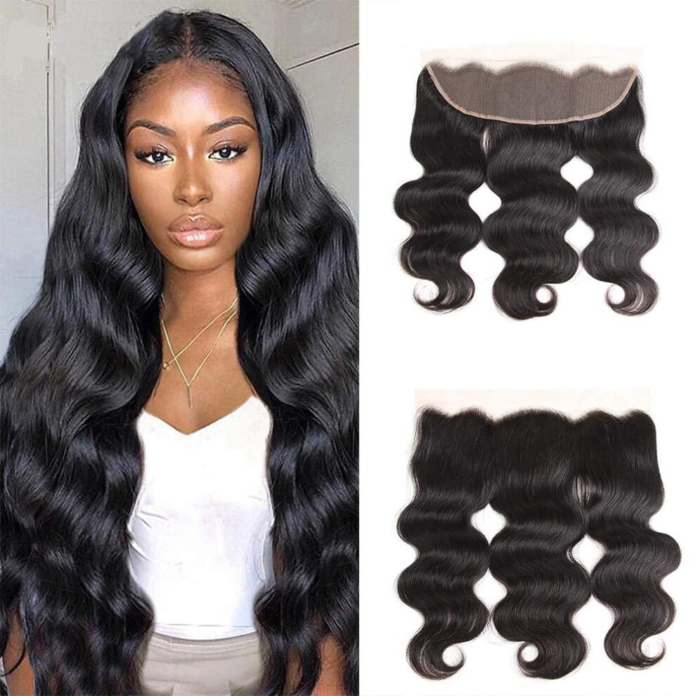 Unisex Peruvian Virgin Hair Lace Frontal Body Wave 13X4 Ear To Ear Closure 20 Inch Natural Hairline