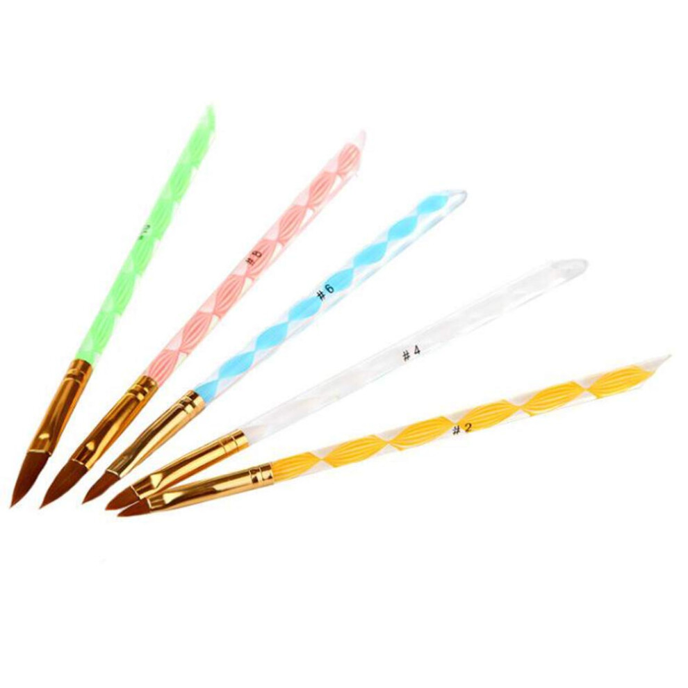 5PCS Spiral Crystal Gel Nail Art Brush Set with Precise Control and Ergonomic Grip for Acrylic Painting