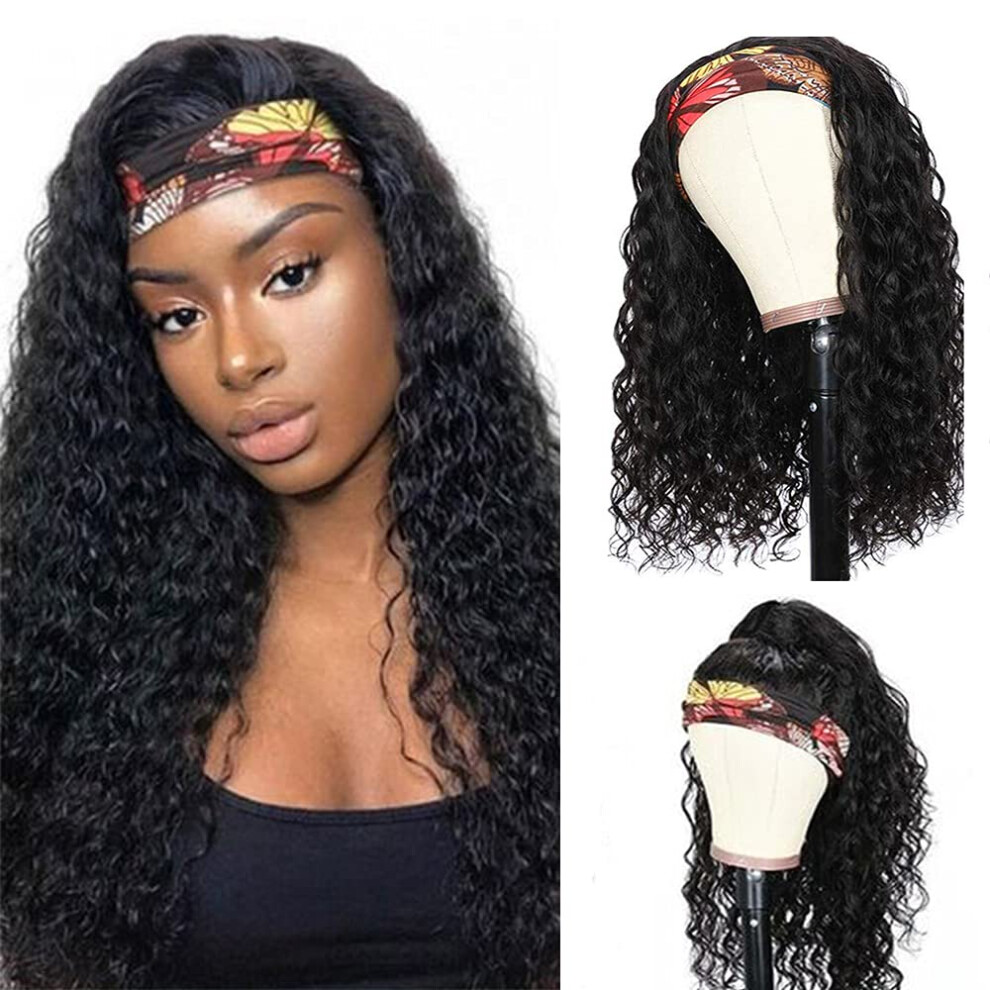Unisex Headband Wig Water Wave Brazilian Virgin Human Hair Glueless Quick Wear 150% Density 24Inch