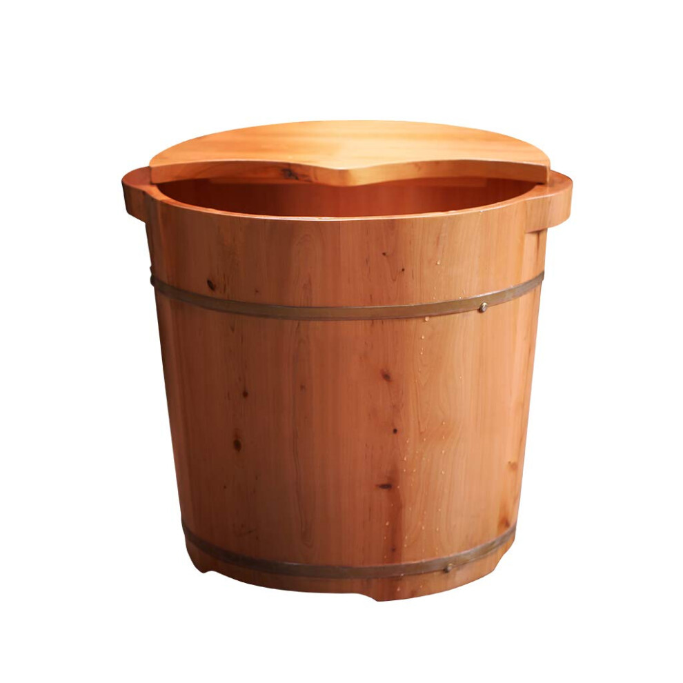 Foot Spa Bath Cedar Wooden Soaking Tub with Lid, Solid Wood Barrel with Heat Retention and Massage