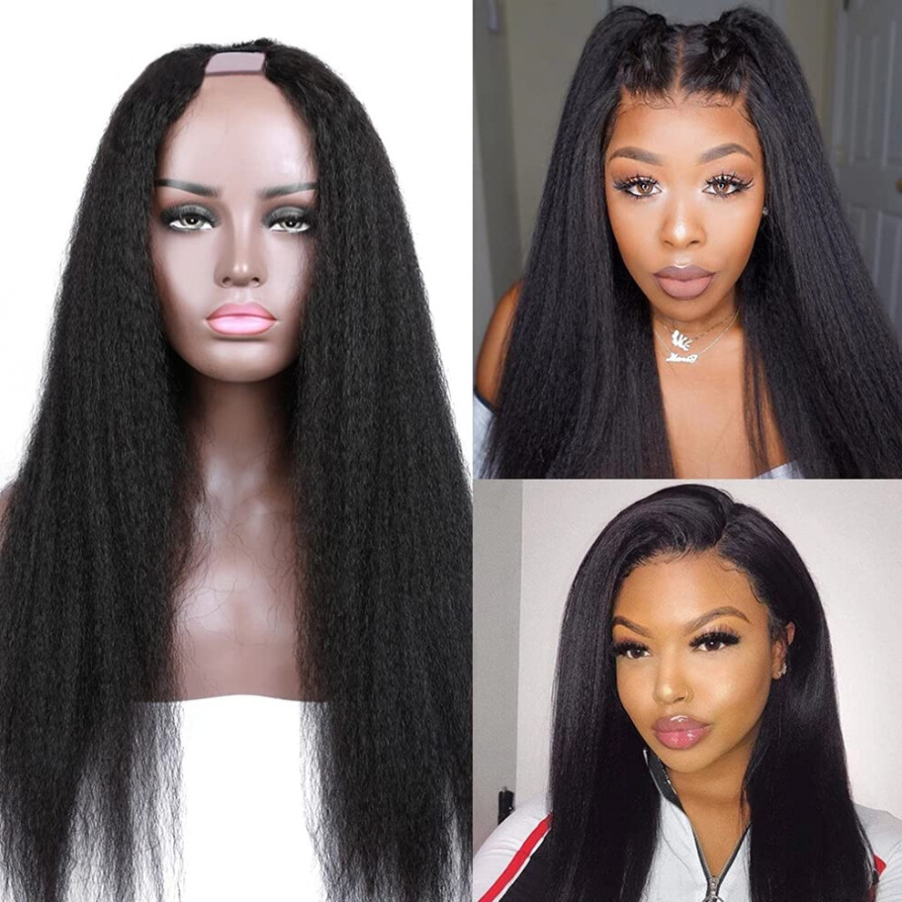 U Part Wig Human Hair Brazilian Virgin Kinky Straight 14 Inch Glueless ClipIn for Black Women