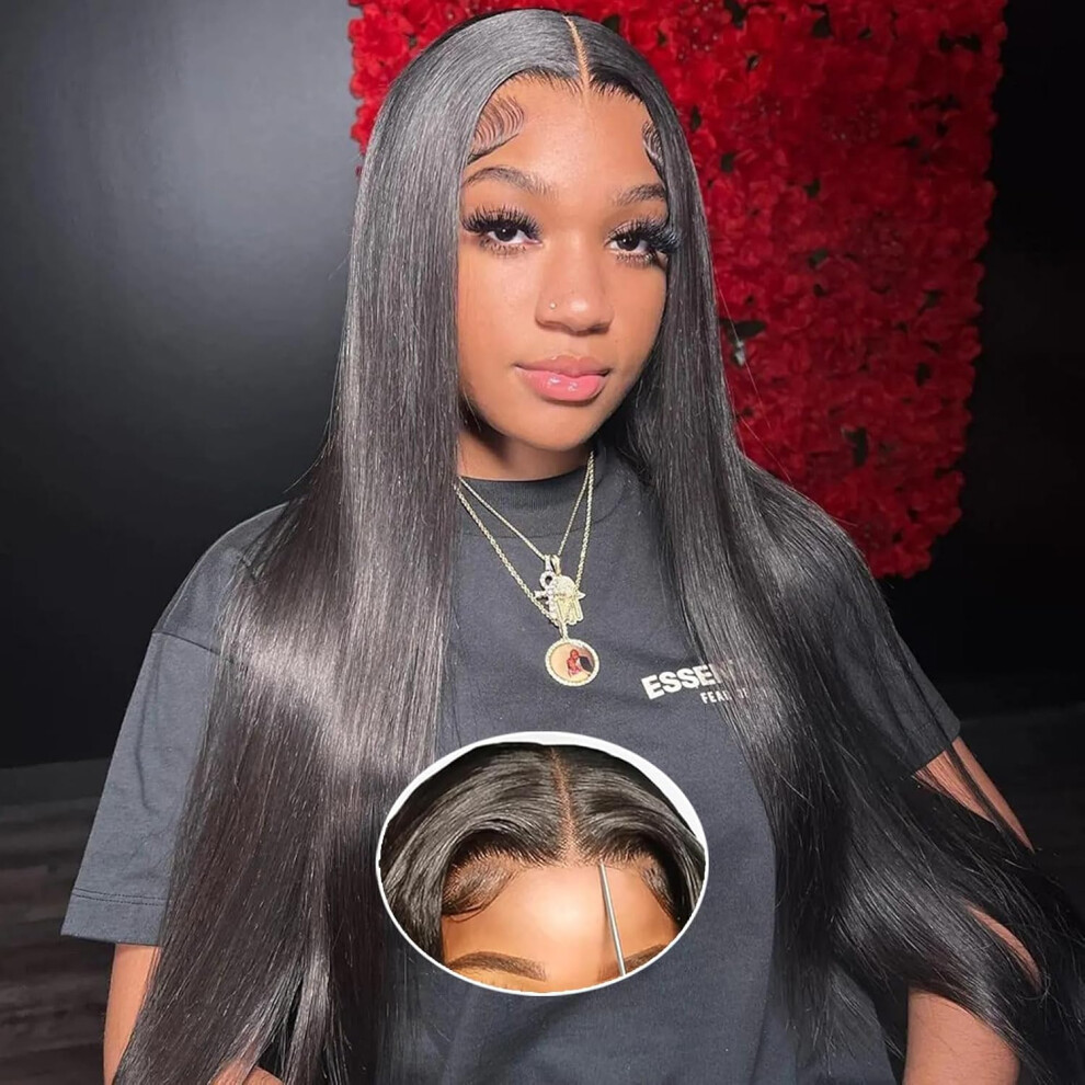 Unisex Human Hair Lace Front Wig 5X5 Hd Closure Glueless Pre Plucked Brazilian Virgin Straight 22Inch
