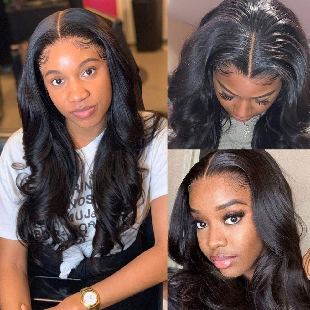 Unisex Human Hair Lace Front Wig Body Wave Glueless Brazilian Virgin Hair Pre Plucked Middle Part Natural Hairline
