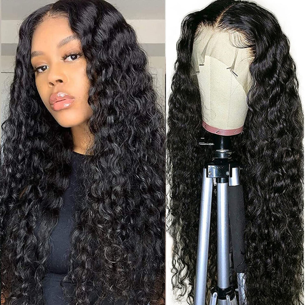Unisex 13X6 Hd Lace Front Water Wave Wig Brazilian Virgin Human Hair Glueless Pre Plucked 20 Inch