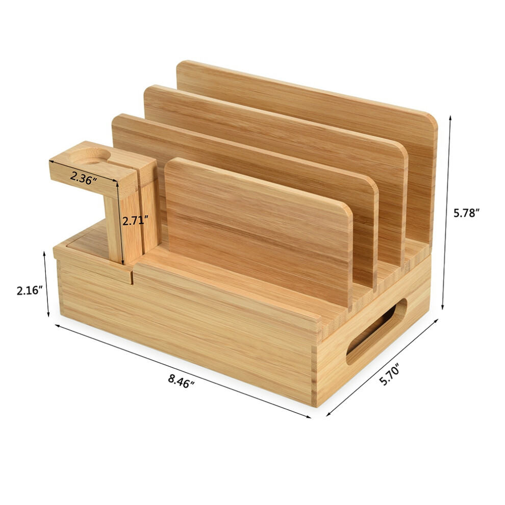 Multi-Device Organizer Bamboo Desktop Dock Station Phone Key Holder Eco-Friendly Charging Cradle Compatible For Iphone Samsung Huawei With Usb Cables 9176269895969