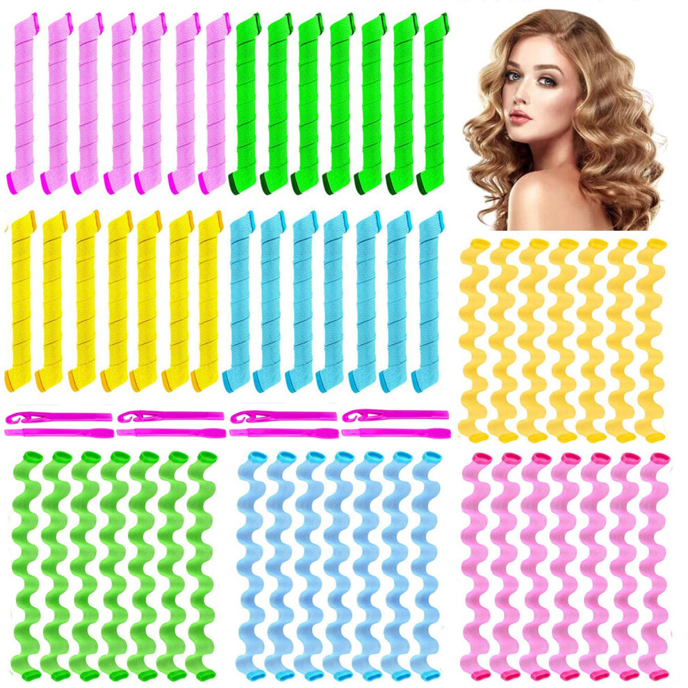 Heatless Hair Curlers Spiral Set 45cm with Hooks for Overnight Styling and Long Hair