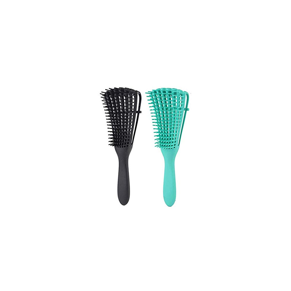 Black Detangling Brush Set With Flexible Bristles For Wet And Dry Hair, Gentle Knot Removal, And Mint