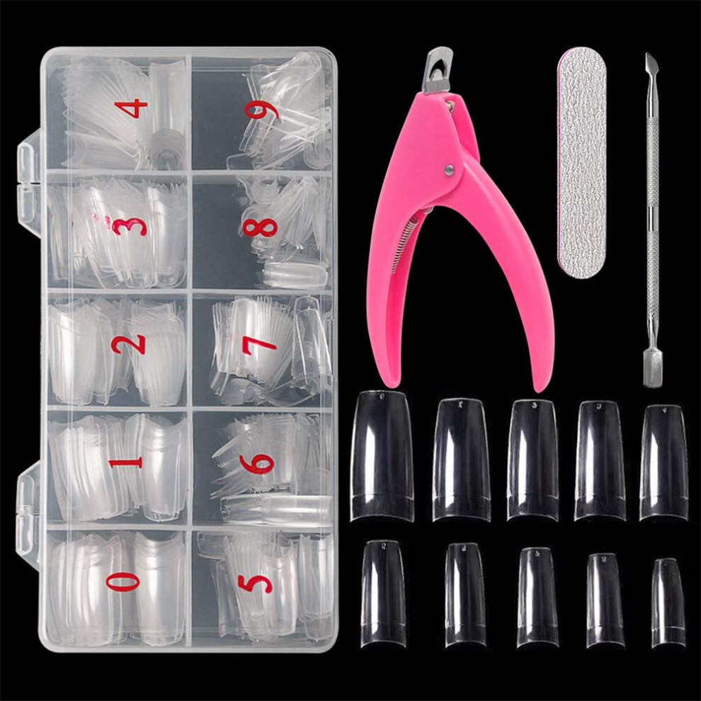 500PCS French Fake Nail Tips Set with Clippers and File for Salon and Home Use