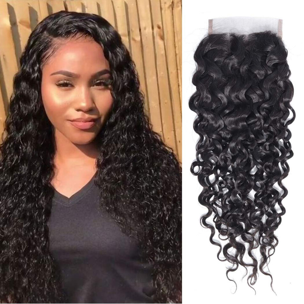 12 Inch Water Wave Lace Closure 4x4 HD Swiss Lace 150% Density Virgin Brazilian Human Hair