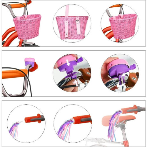 Cesta infantil rosa e roxa para bicicleta com alças frontais ajustáveis B 2