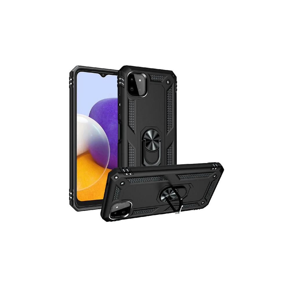 Skalo Compatible With Samsung A22 5G Armor Hybrid Metal Ring Cover - Black 9773935887381