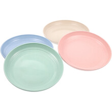 Lot de 4 assiettes rondes réutilisables pour aliments, en paille de blé, idéales pour servir des amuse-gueules ou des plats pour enfants.