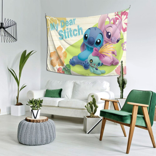 Tapeçaria de parede Stitch para decoração de casa, ideal para quartos de meninos e meninas, sala de estar, 152 x 102 cm (60 x 40 polegadas). 2